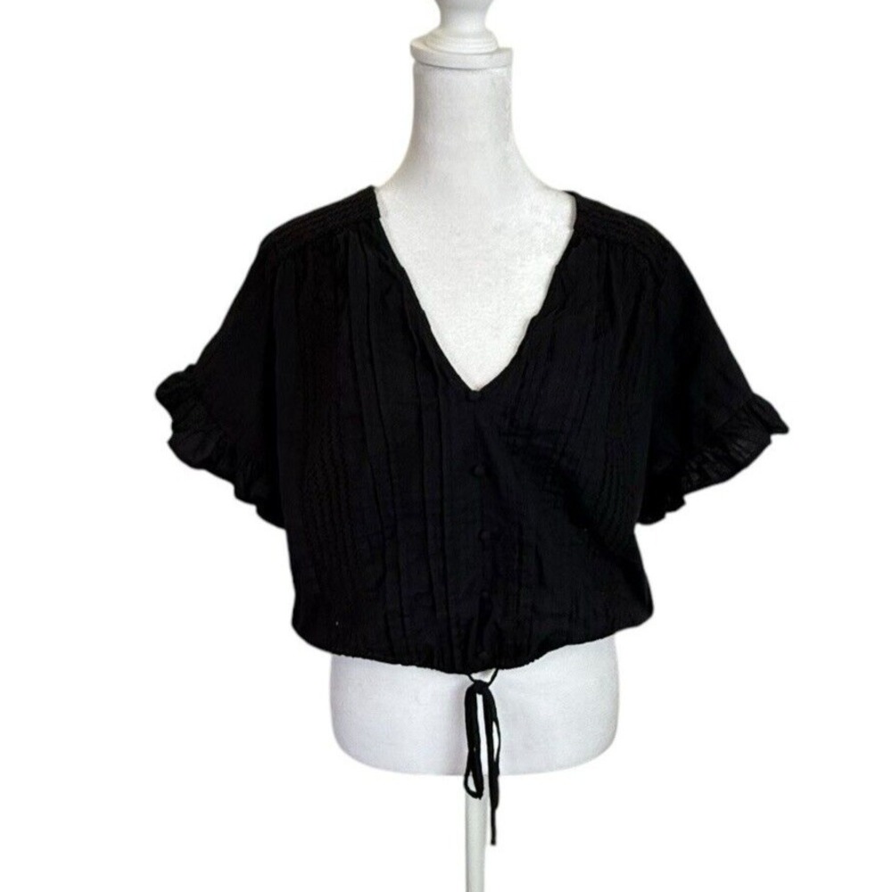 House of Harlow Top Womens Large Black Cropped Boho Lace Whimsigoth Short Sleeve